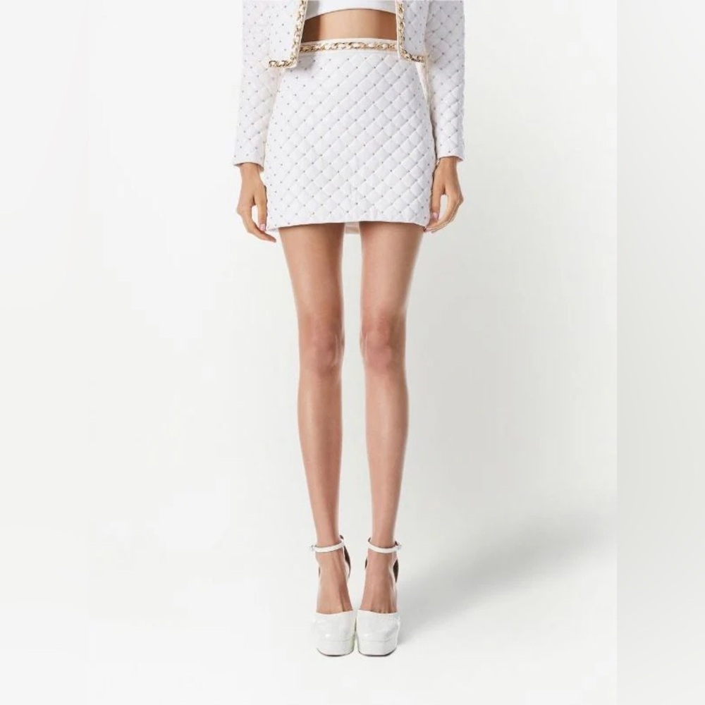 NWT Alice + Olivia Riely Quilted Vegan Leather Studded  w/ Chain Accent Skirt 6